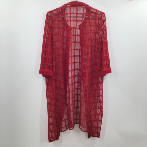 Maya Brooke XL Layering Duster Red Mesh Windowpane Lagenlook Cover Up Resortwear - Picture 2 of 11